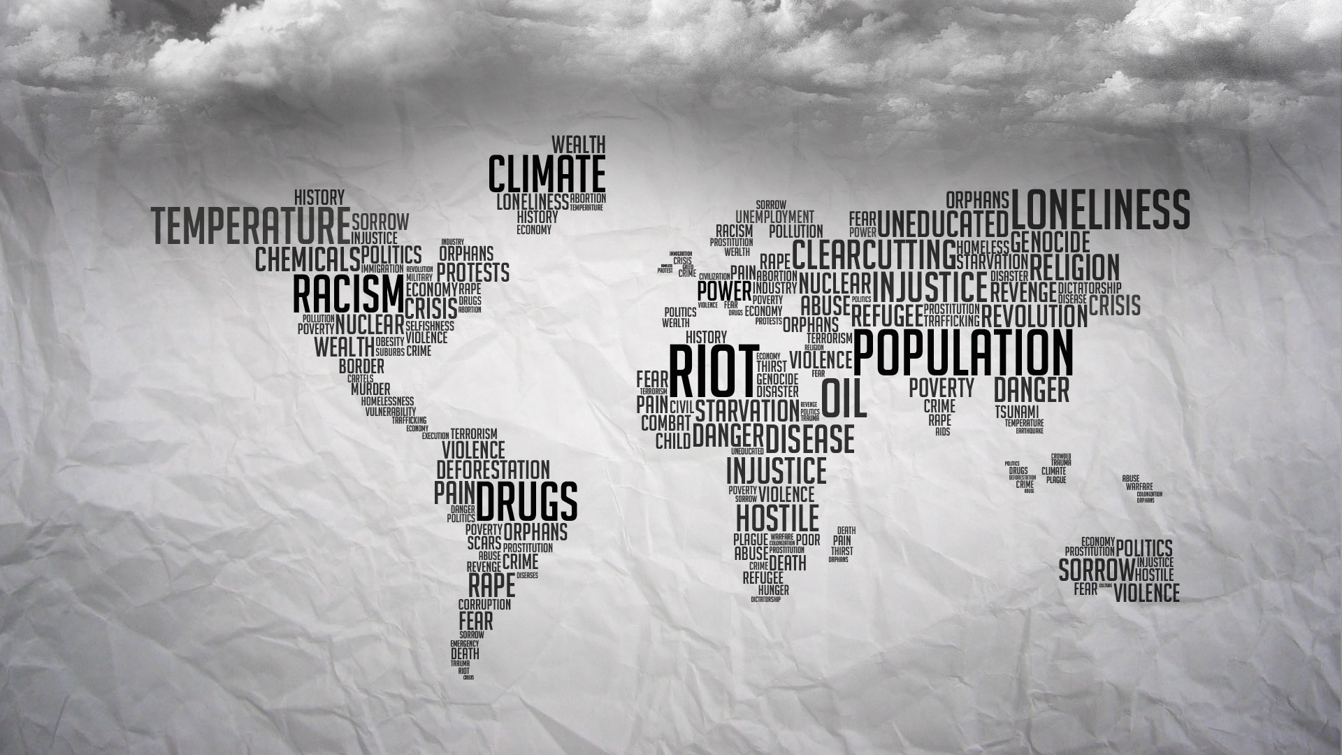 typography, Map, Monochrome, Apocalyptic, Clouds, Paper Wallpaper