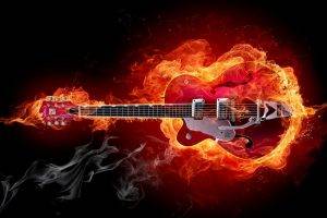 guitar, 3D, Artwork, Fantasy Art, Fire