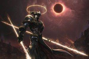 warrior, Artwork, Digital Art, Cyborg, Solar Eclipse, Demon, Angel, Apocalyptic, Knights, Peter Zhou, Fantasy Art, Warflame