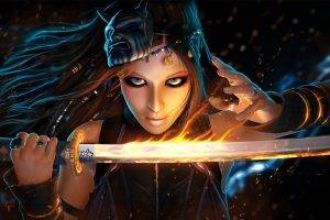 fantasy Art, Concept Art, Women, Warrior, Redhead, Sword, Katana