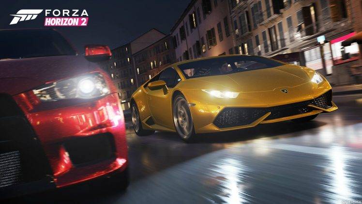 Forza Horizon 2, Video Games, Mitsubishi Lancer Evo X, Lamborghini Huracan HD Wallpaper Desktop Background