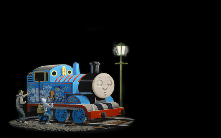 train, Steam Locomotive, Graffiti, Thomas The Tank Engine, Minimalism, Humor HD Wallpaper Desktop Background