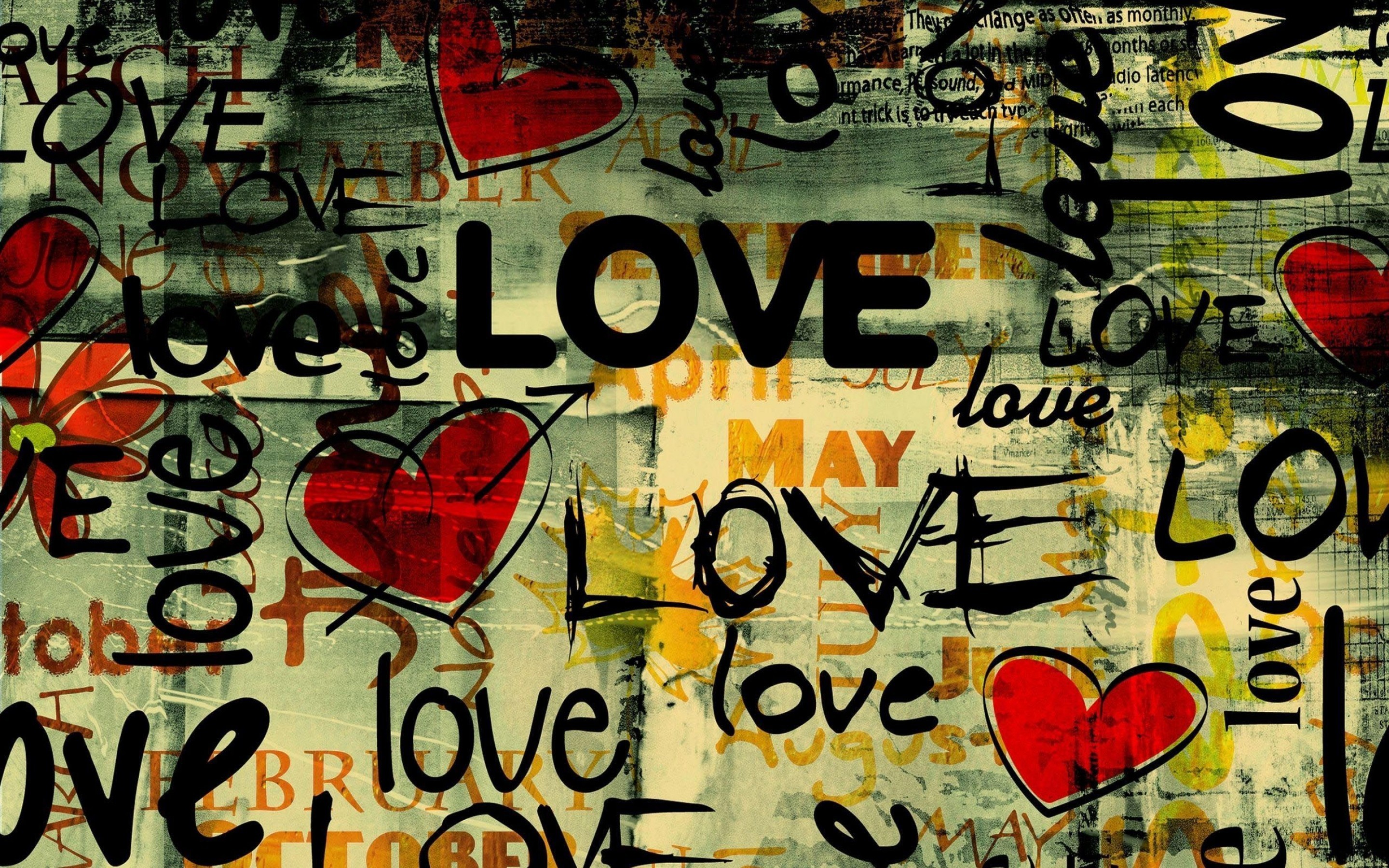 graffiti, Typography, Love, Hearts Wallpaper
