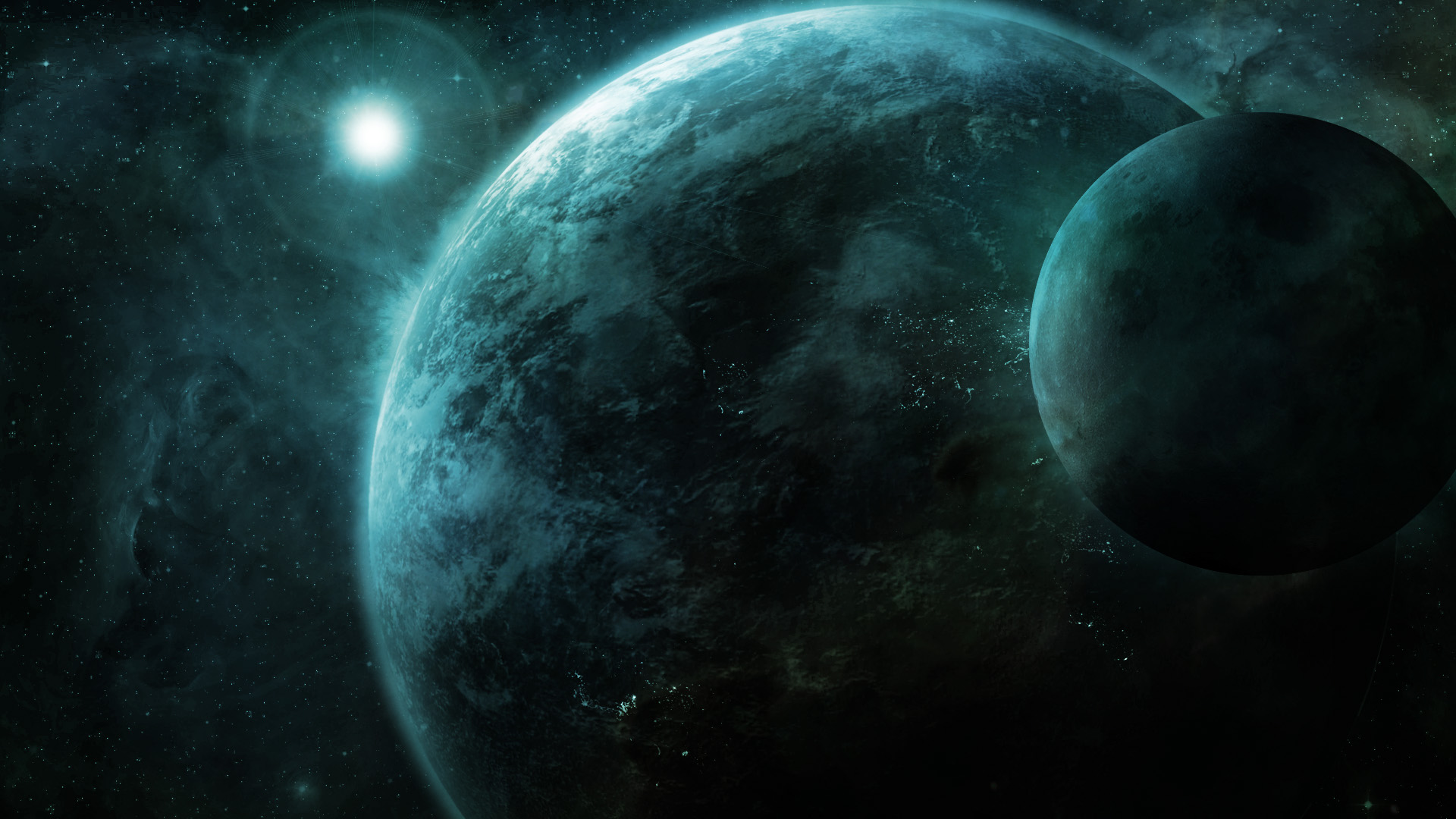 space, Planet, Moon, Digital Art Wallpaper