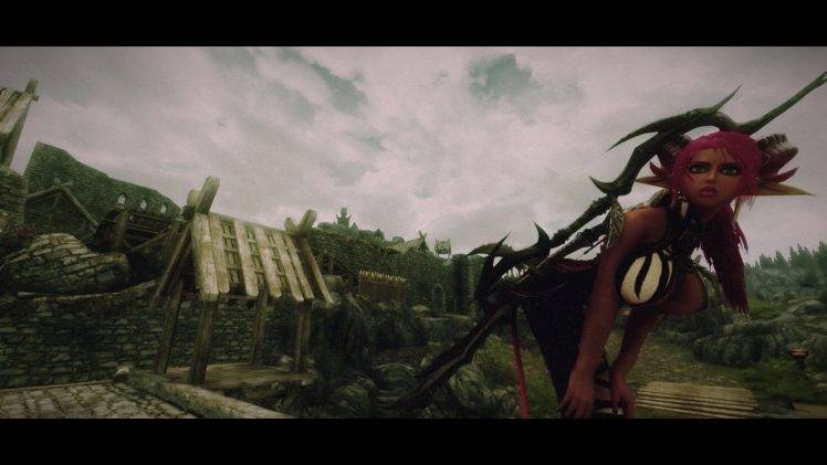 The Elder Scrolls V: Skyrim, Video Games, Bows, Sword, Women, Horns, Painted Nails, Zebras HD Wallpaper Desktop Background