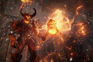Unreal Engine 4, Video Games, Fortress, Fantasy Weapons, Demon, Fire, Snow, Hill, Hammer