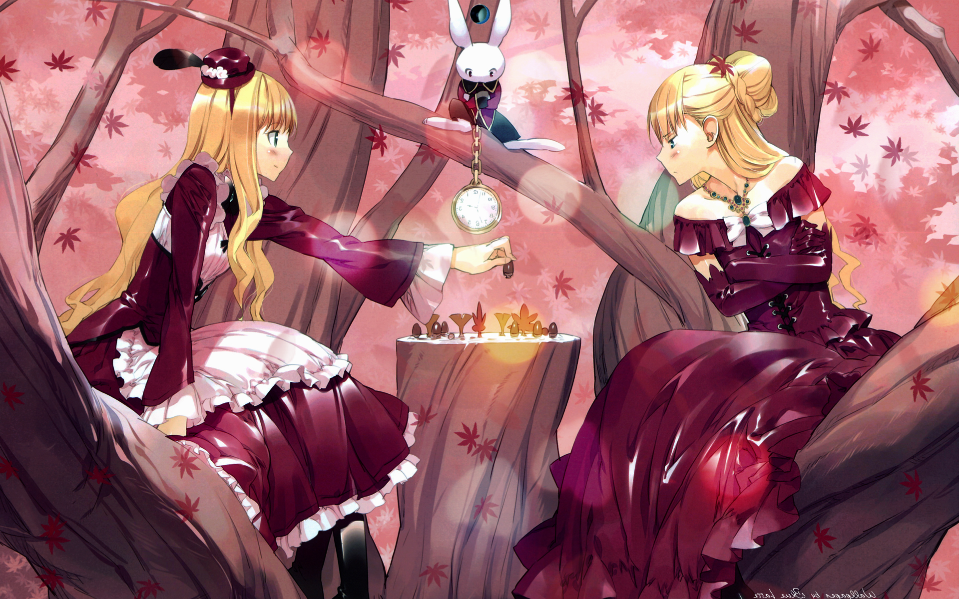 Alice In Wonderland, Chess, Rabbits, Anime Wallpaper