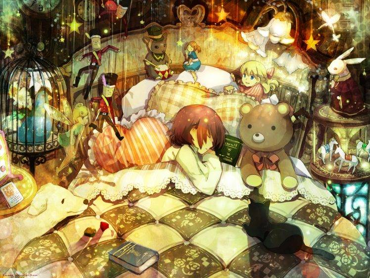 teddy Bears, Sleeping, Anime, Anime Girls HD Wallpaper Desktop Background