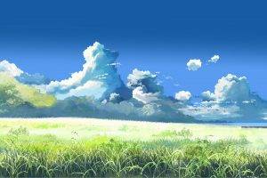 clouds, Lake, Forest, Grass