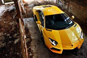 car, Lamborghini Aventador, Yellow Cars