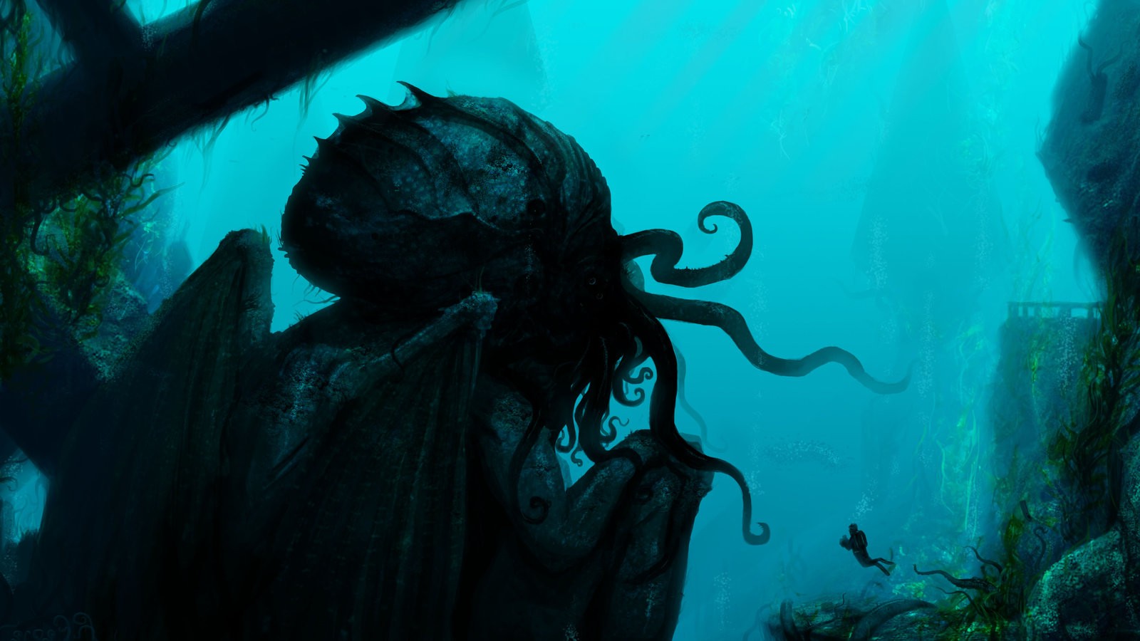 Cthulhu, Sea, Animals, Octopus, Divers Wallpapers HD 