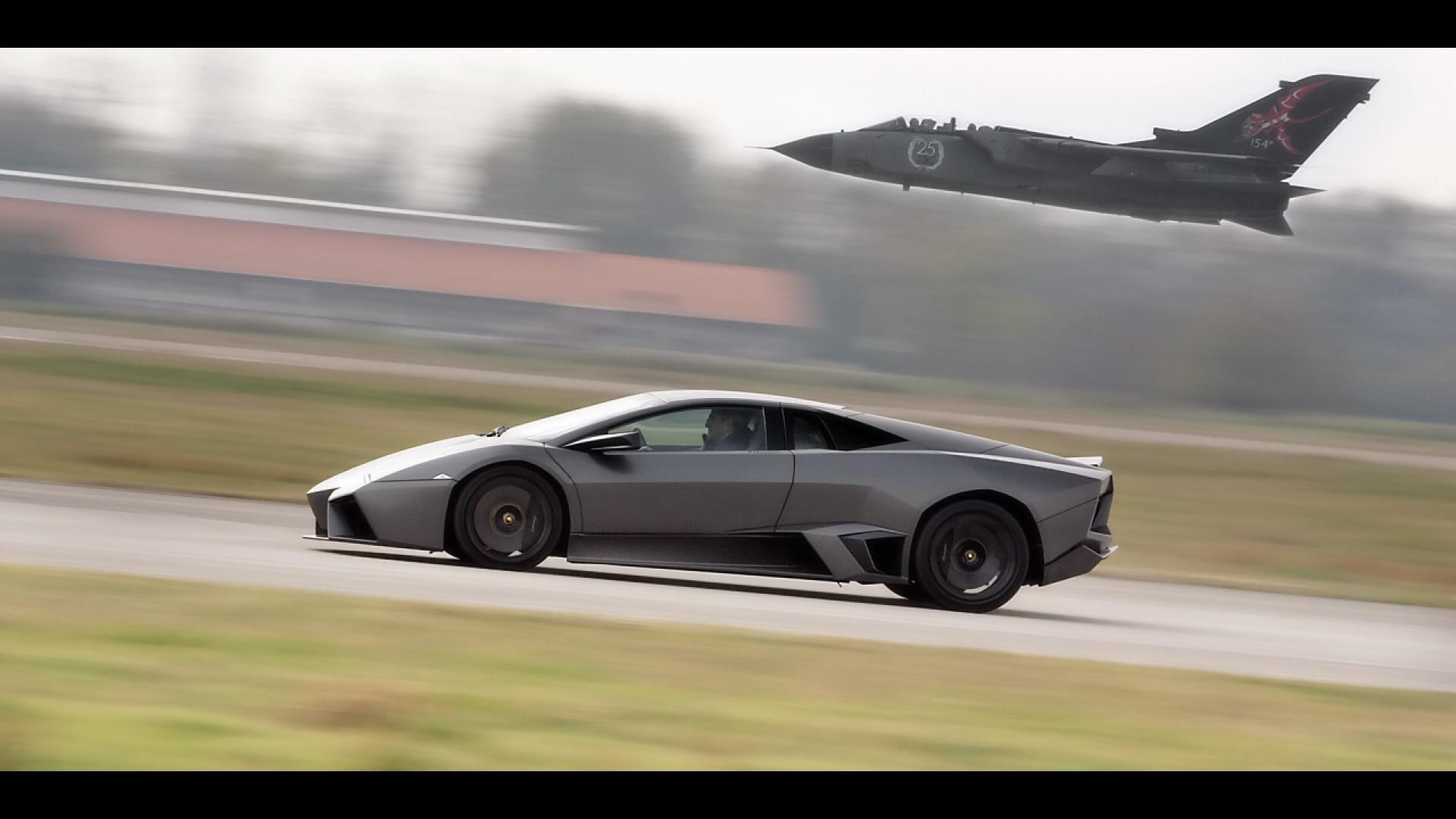 car, Jet Fighter, Motion Blur, Lamborghini Reventon, Panavia Tornado Wallpaper