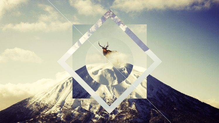reindeer, Animals, Mountain, Snow, Polyscape, Antlers HD Wallpaper Desktop Background