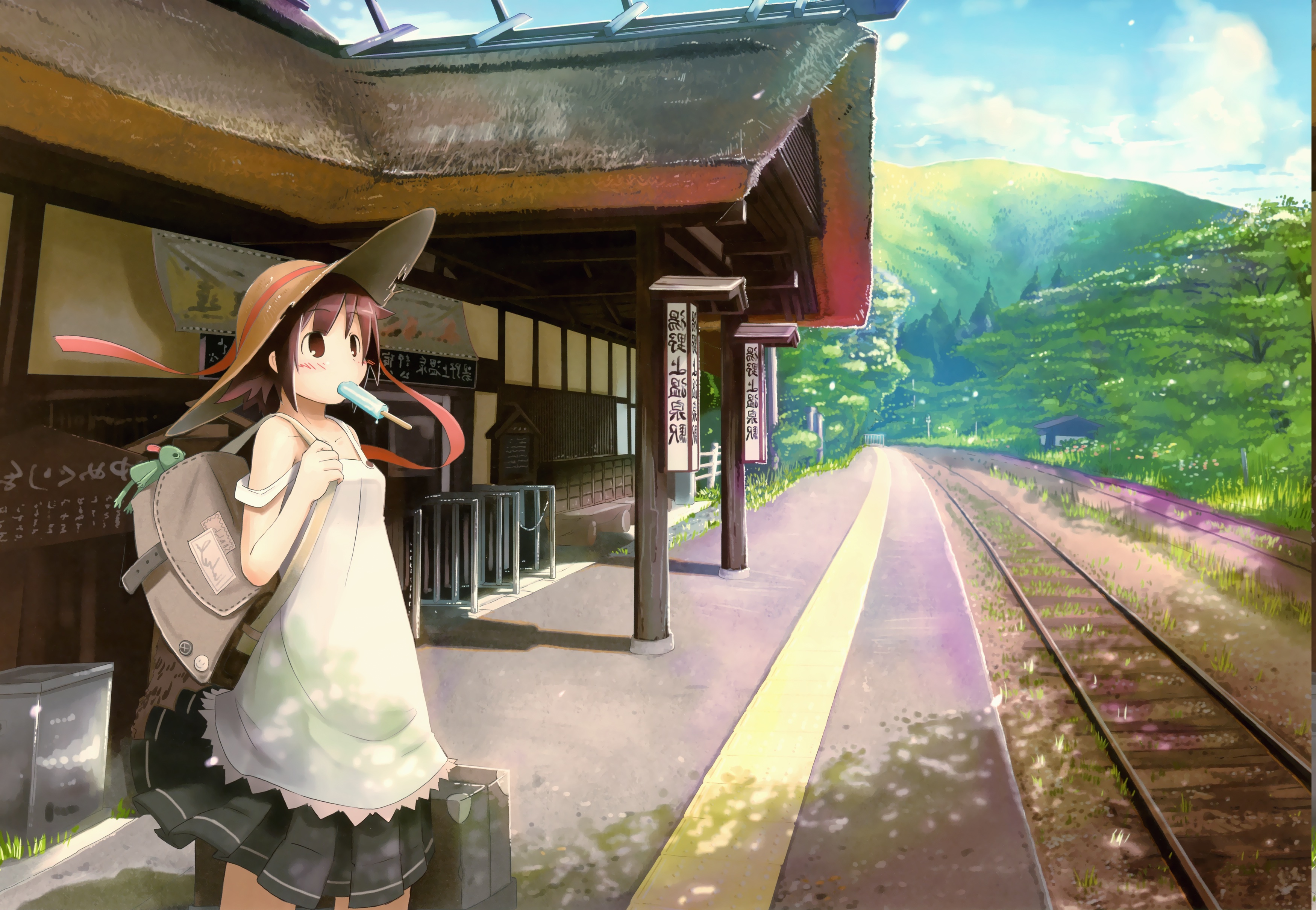 anime Girls, Train Station Wallpaper