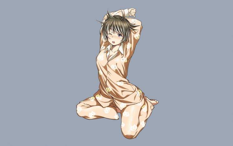 Hanekawa Tsubasa, Anime Girls, Anime, Monogatari Series, Simple Background, Pyjamas, Short Hair HD Wallpaper Desktop Background