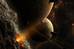 space, Planet, Stars, Space Art, Asteroid