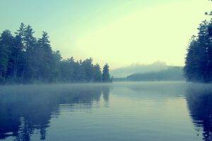 lake, Forest, Mist