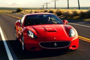 car, Ferrari California, red cars, motion blur