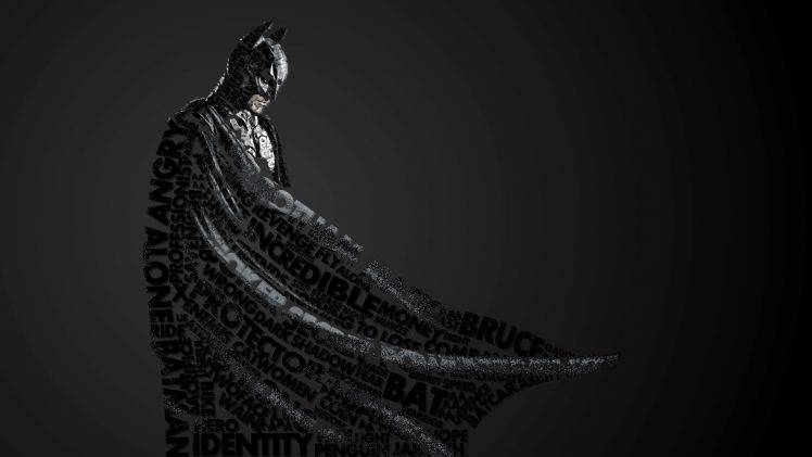 Batman, Monochrome, Typographic Portraits HD Wallpaper Desktop Background