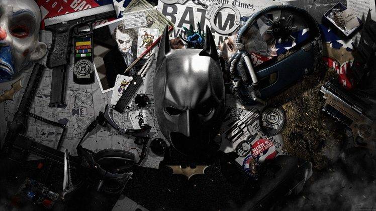 MessenjahMatt, Batman, Joker, Cards, Handcuffs, Gun, Knife, Bane HD Wallpaper Desktop Background