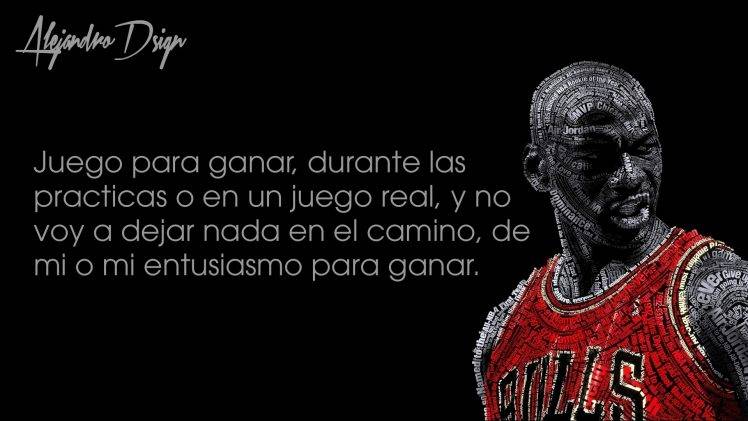 typographic Portraits, Michael Jordan, Basketball, Chicago Bulls, Black Background, Quote HD Wallpaper Desktop Background