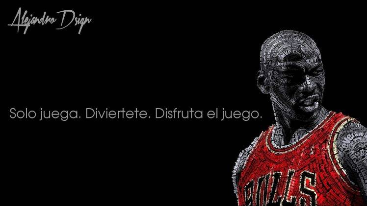 Michael Jordan, Typographic Portraits, Chicago Bulls, Basketball, Black Background, Quote HD Wallpaper Desktop Background