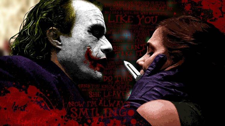 Joker, The Dark Knight, Typography, Batman, Blood Stains, Maggie Gyllenhaal, Knife, MessenjahMatt HD Wallpaper Desktop Background