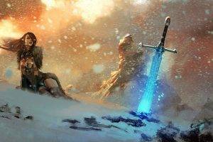 video Games, Mountain, Sword, Snow, Women, Warrior, Fantasy Art