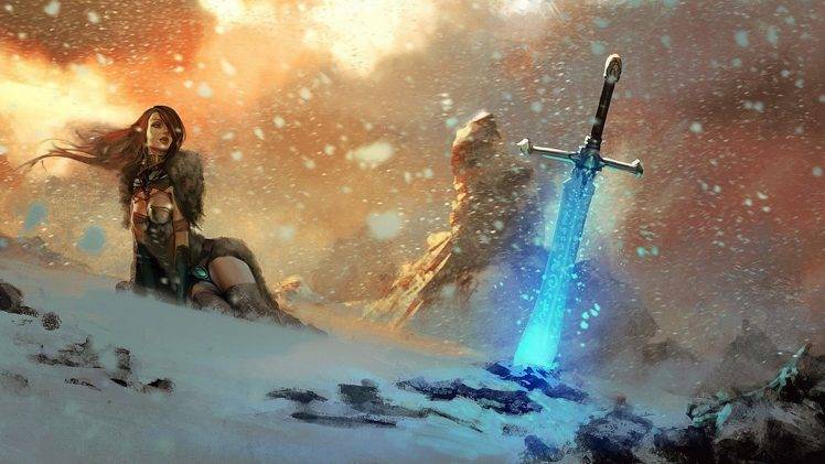 video Games, Mountain, Sword, Snow, Women, Warrior, Fantasy Art HD Wallpaper Desktop Background