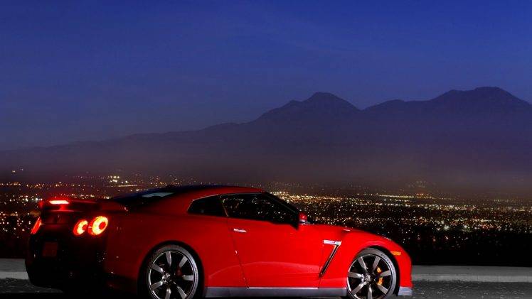 Nissan, Nissan GT R, Night, Car, Red Cars, Lights, Mountain HD Wallpaper Desktop Background