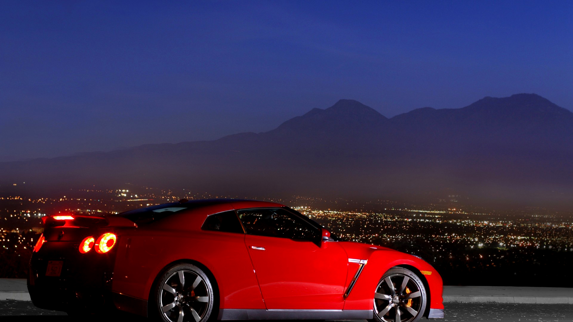 Nissan, Nissan GT R, Night, Car, Red Cars, Lights, Mountain Wallpaper