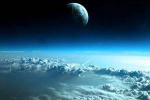 space, Earth, Clouds, Moon
