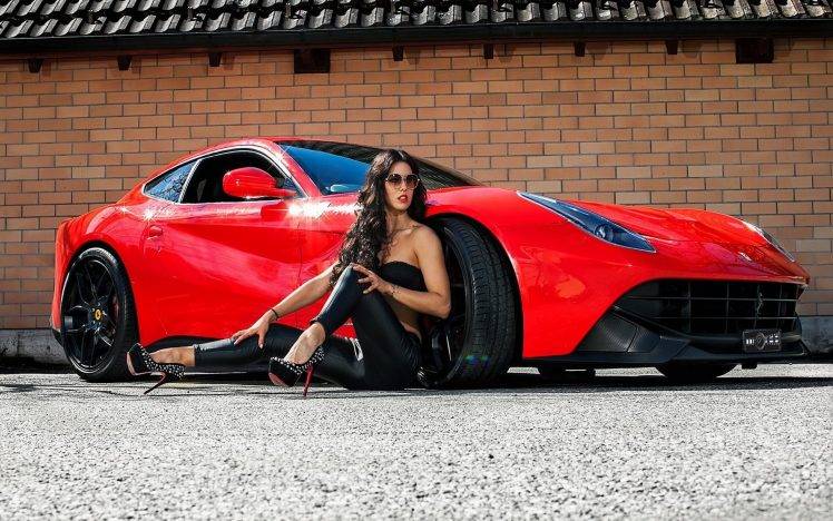 women, Ferrari, Car, Brunette, High Heels, Super Car, Women With Cars, Red Cars HD Wallpaper Desktop Background