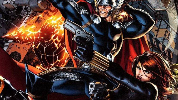 Black Widow, Thor, Comics, Redhead, Blonde, Gun, Superhero HD Wallpaper Desktop Background