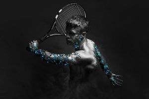 tennis, Tennis Rackets, Selective Coloring, Men, Digital Art, Simple Background