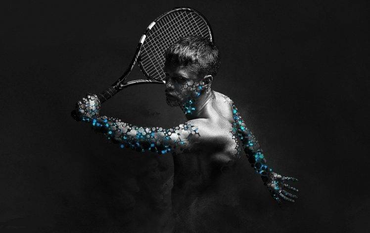 tennis, Tennis Rackets, Selective Coloring, Men, Digital Art, Simple Background HD Wallpaper Desktop Background