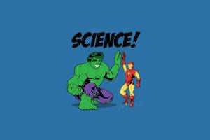 Marvel Comics, Hulk, Iron Man, Science, Humor, Blue Background