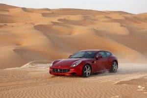 car, Ferrari FF, Red Cars, Desert, Dune