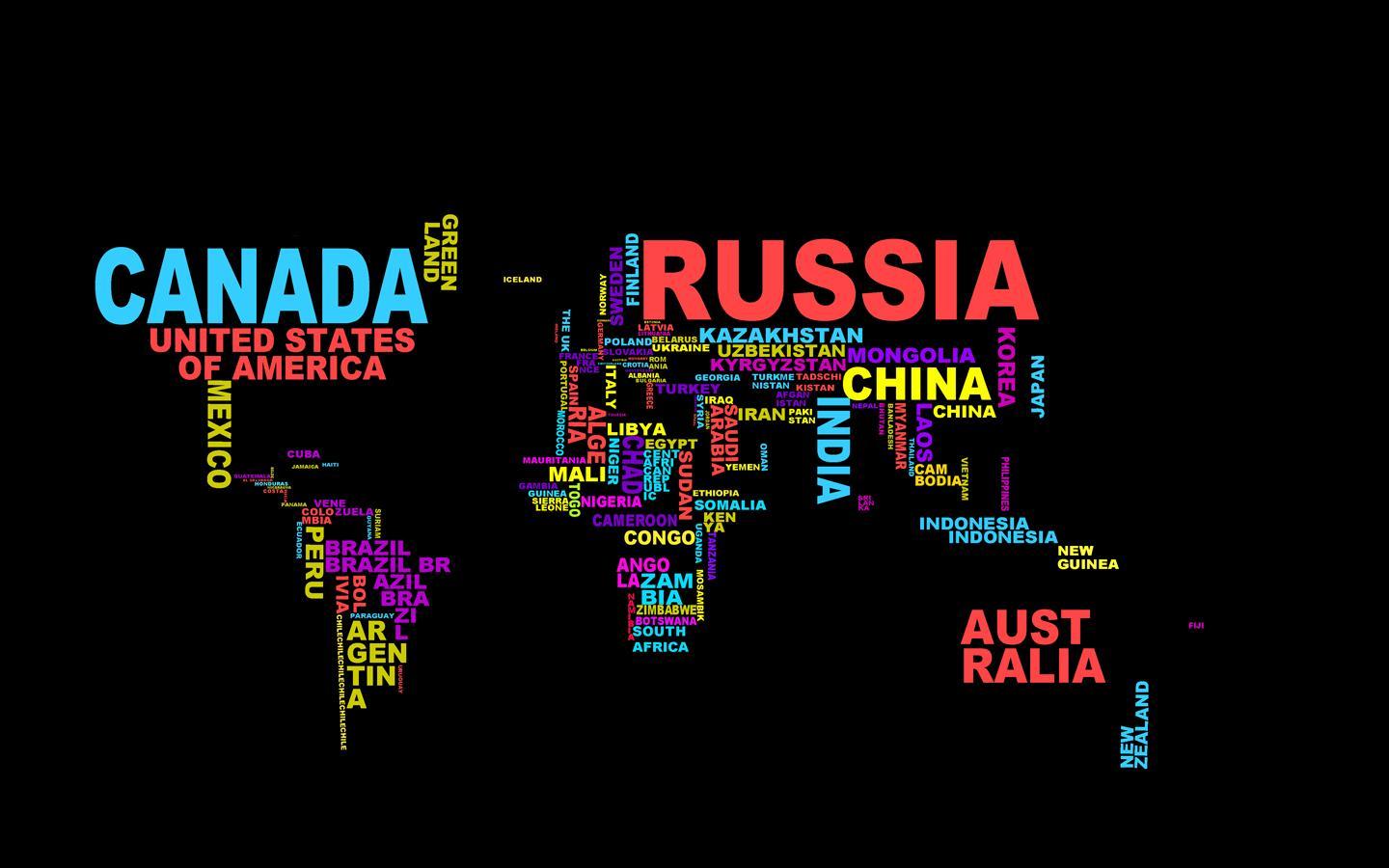 map, Typography, Colorful, Russia, Word Clouds Wallpaper