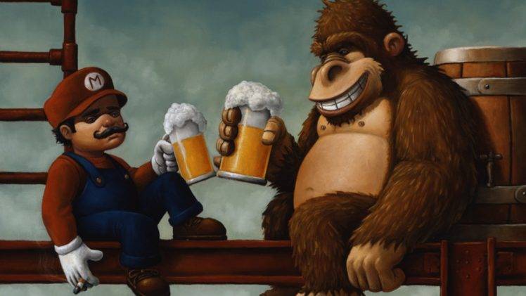 Super Mario, Donkey Kong, Humor, Beer HD Wallpaper Desktop Background