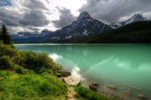 nature, Lake, Grass, Mountain, Sky