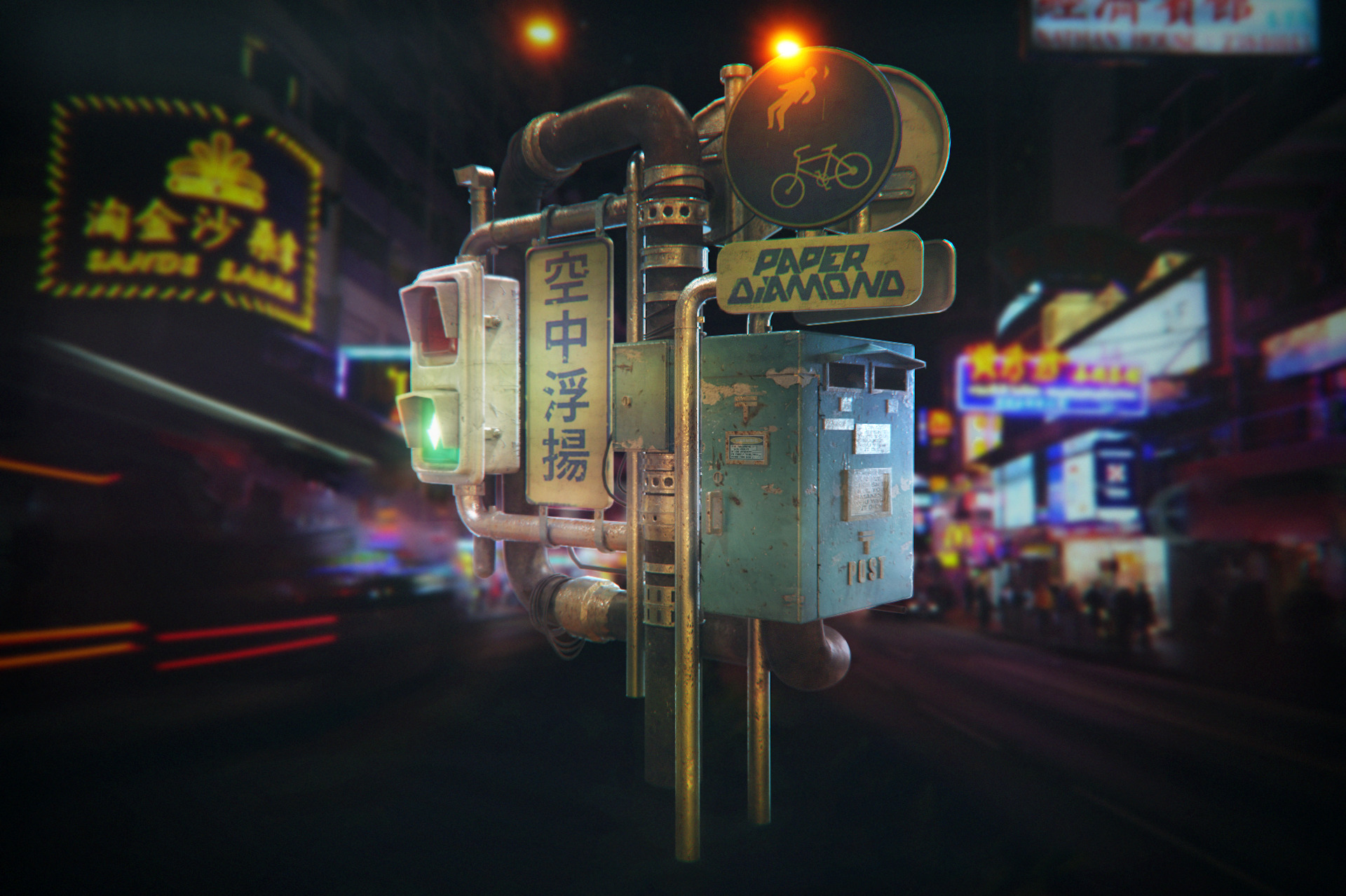 3D, CG, Street, Signs, Japan, China, Night, City Wallpapers HD