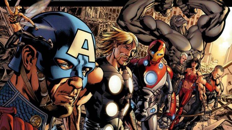 comics, Captain America, Thor, Iron Man, Hawkeye, Scarlet Witch, Quicksilver, Janet Van Dyne, Hulk HD Wallpaper Desktop Background
