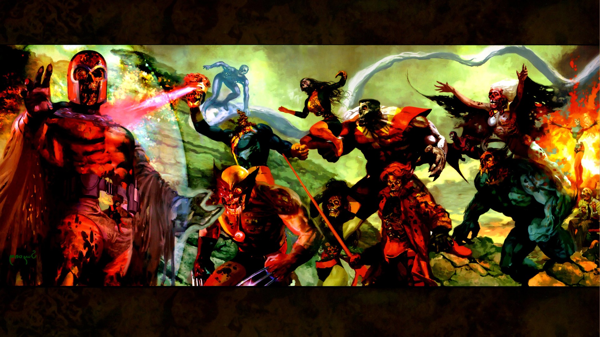 comics, X Men, Wolverine, Magneto, Zombies Wallpaper