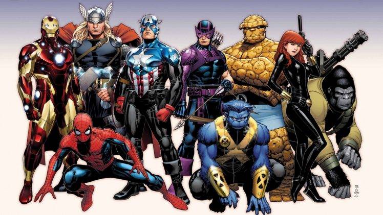 comics, Spider Man, Iron Man, Captain America, Thor, Hawkeye, Beast (character), Black Widow, The Avengers, Thing HD Wallpaper Desktop Background
