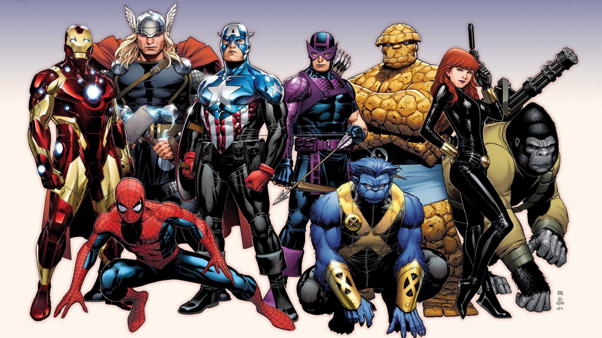 comics, Spider Man, Iron Man, Captain America, Thor, Hawkeye, Beast (character), Black Widow, The Avengers, Thing Wallpaper