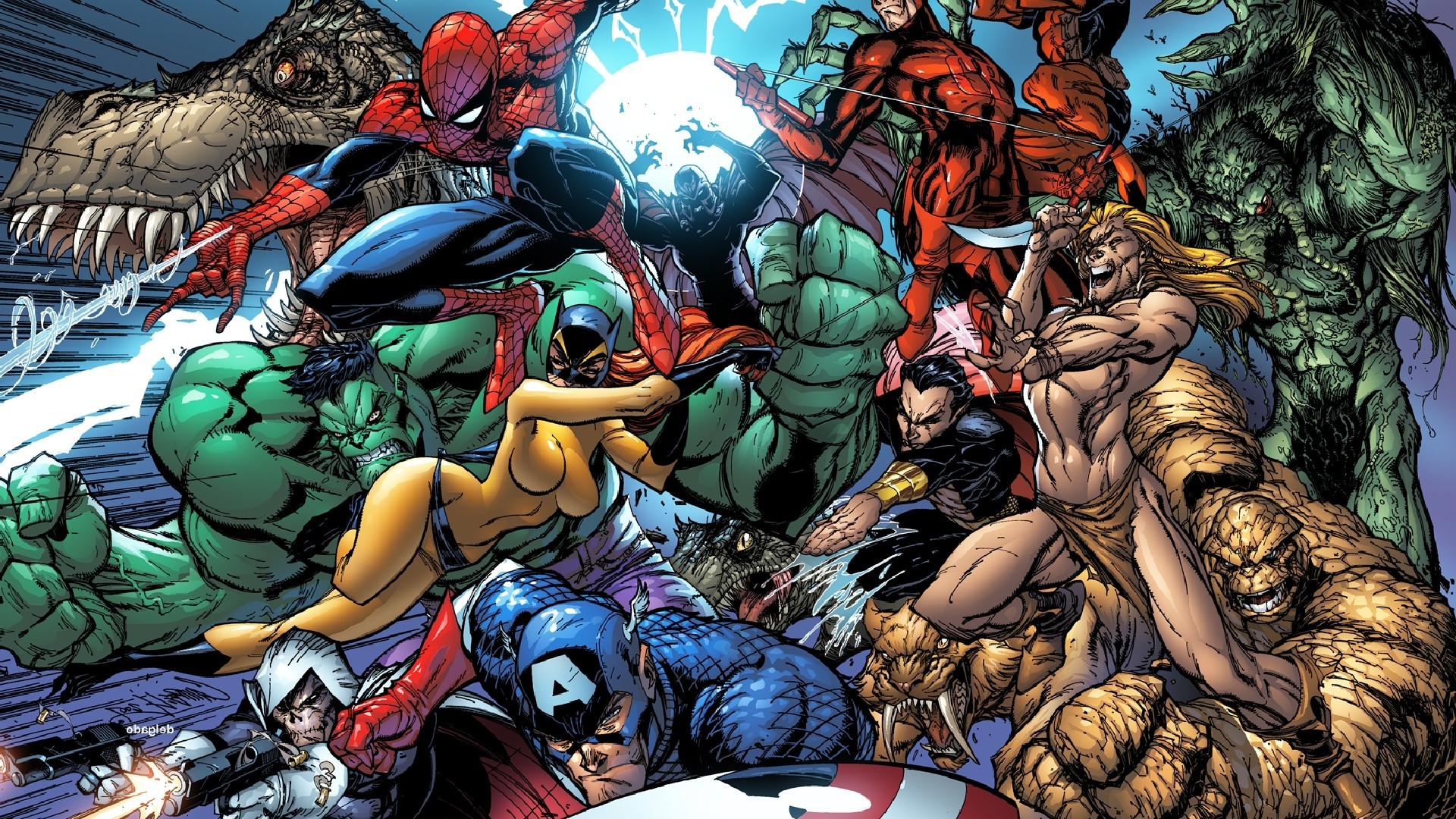 comics, Spider Man, Captain America, Hulk Wallpaper