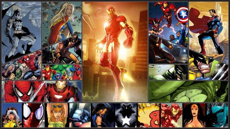 Wolverine, Spider Man, Captain America, Thor, Iron Man, Marvel Comics, Superman, Supergirl, Batman, Wonder Woman, Rogue (character), Hulk HD Wallpaper Desktop Background