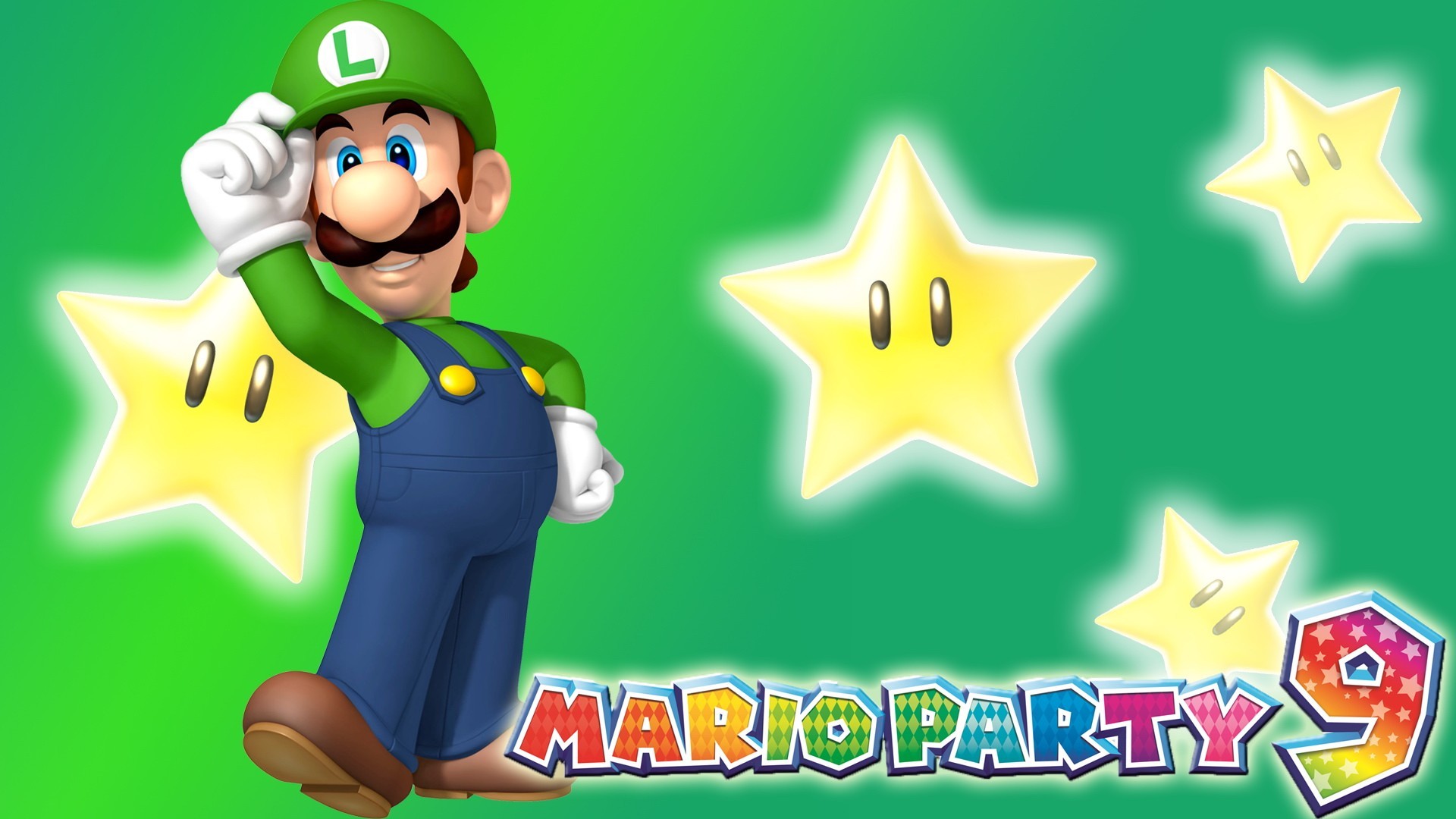 Mario Party, Luigi, Video Games, Nintendo, Mario Party 9, Stars, Green Background Wallpaper