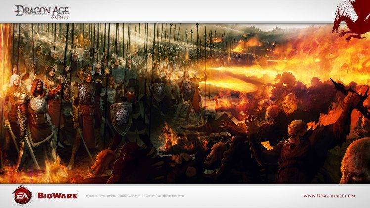 Dragon Age: Origins, Bioware, Video Games, Dragon Age, War, Battle, Armies, Fantasy Art, Fire HD Wallpaper Desktop Background